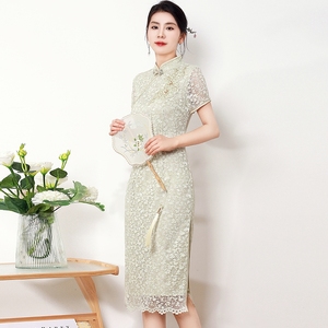 苏州新中式改良旗袍2024新款女夏年轻高端精致气质蕾丝刺绣连衣裙