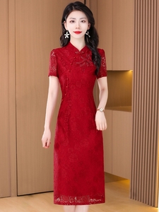 高考红色改良旗袍季新婚款女喜婆婆宴装连衣裙夏妈妈礼服LXY21147