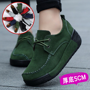 绿色厚底鞋女洋气中年女士软底松糕鞋妈妈上班鞋不累脚老北京布鞋