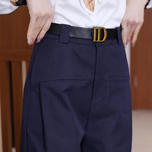 藏青蓝直筒西装裤女士夏季小个子高腰显瘦设计感九分哈伦萝卜裤子