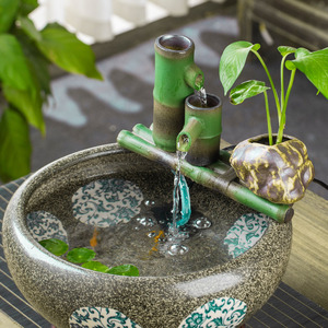 竹子流水摆件陶瓷仿竹鱼缸循环水喷泉加湿器室内造景净水搭配装饰