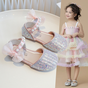 珍珠包头凉鞋儿童水晶鞋韩版女童中大童公主鞋夏季新款女孩舞蹈鞋