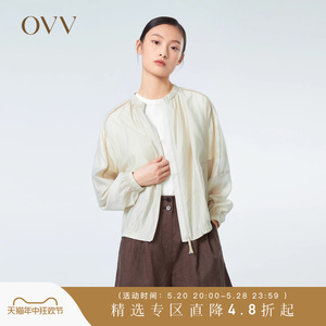 OVV春夏热卖女装大地色系轻薄精致松紧圆领休闲夹克外套