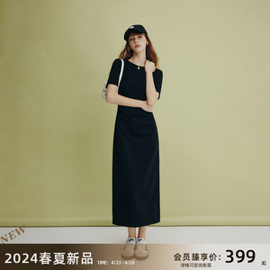 法曼萱黑色进口三醋酸连衣裙女2024夏季新款高级感天丝小黑裙长裙