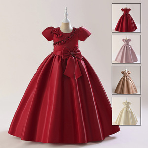 女童礼服红色夏季儿童生日公主连衣裙蝴蝶结主持人钢琴女孩演出服