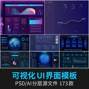 科技可视化数据UI界面大数据网络可视化UI作品集素材PSD设计模板