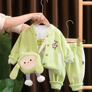 婴儿衣服可爱超萌2024新款卡通背包三件套6七8九10个月女宝宝春装