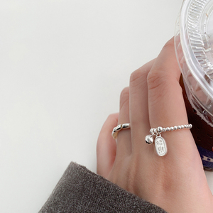 韩国s925纯银戒指女幸运铃铛流苏珍珠指环个性弹力小众设计ins风