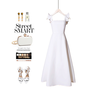 白色连衣裙女夏法式复古吊带气质显瘦长裙仙气高级感裙子方领超仙