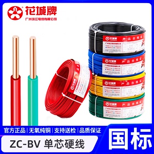 广州珠江电缆ZC-BV1/1.5/2.5/4/6/10/16/25/35平单股铜芯电线家用