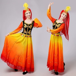 新疆舞蹈演出服新款成人女少数民族广场舞表演服装维吾尔族大摆裙