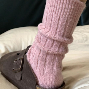 粗线羊毛袜子女堆堆袜秋冬季中筒袜保暖加厚加绒日系粉色羊绒长袜