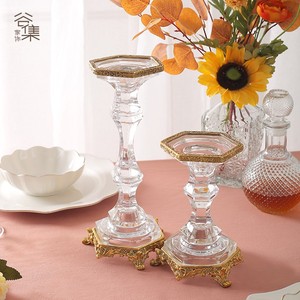 法式浪漫水晶烛台摆件欧式玻璃铜蜡烛台烛光晚餐婚庆婚礼装饰道具