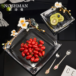 欧式珐琅彩水果盘家用轻奢玻璃果碟精致创意摆件客厅糖果小吃碟子