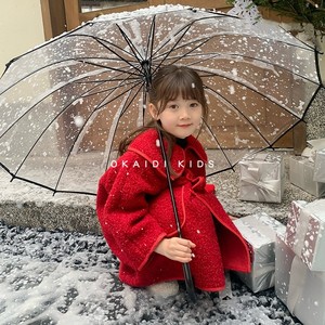 OKAIDI法国女童羊羔绒毛毛衣外套儿童冬装红色年服娃娃领呢子上衣