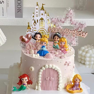 卡通迷你公主蛋糕装饰摆件白雪美人鱼城堡女孩生日甜品台手办公仔
