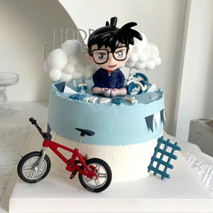 动漫名侦探柯南蛋糕装饰网红卡通自行车单车模型男孩公仔生日摆件