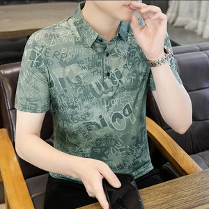 夏季短袖T恤男士冰丝POLO衫翻领修身外贸保罗衫潮流韩版半袖上衣