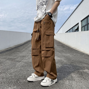 美式高街工装裤子男夏季潮牌设计感多口袋拼接直筒裤宽松休闲长裤