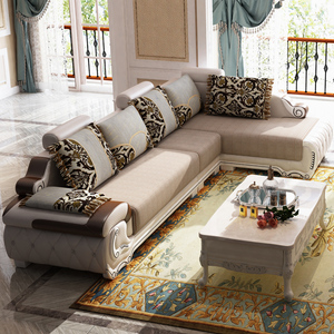 欧式沙发布艺组合客厅奢华小户型可拆洗转角简欧皮配布皮布沙发