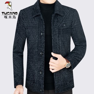 啄木鸟正品男装2022年中年上衣秋季羊毛出口高端商务男士夹克外套