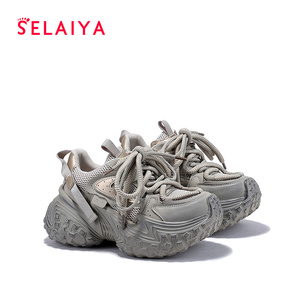 Selaiya轮胎底做旧老爹鞋女春季新款透气网面脏脏鞋炸街松糕鞋子