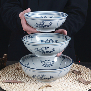 复古釉下彩陶瓷面碗汤碗单个创意大号烩面碗饭碗饭店面馆商用餐具