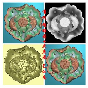 1216荷叶双鱼香插连年年有余烟灰缸笔洗精雕JDP灰度BMP玉雕文玩图