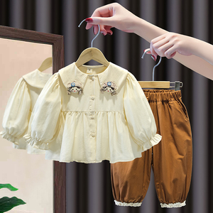 女宝宝2024新款春装套装韩版小童娃娃衫可爱衣服小女孩时尚两件套