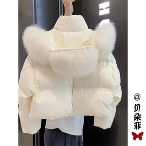 白色连帽九江羽绒棉服女2024年新款短款小个子夹棉外套冬季面包服