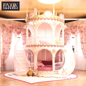 欧式儿童公主床豪华实木女孩法式雕花王子少女梦幻城堡双层高低床