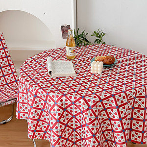 新年桌布红色喜庆爱心格子餐布长方形家用台布艺茶几拍照高级感