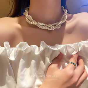 巴洛克多层珍珠项链女款2024新款锁骨链轻奢小众颈链夸张脖子配饰