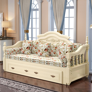 欧式实木沙发床松木推拉折叠两用储物床客厅多功能卧室收纳伸缩床