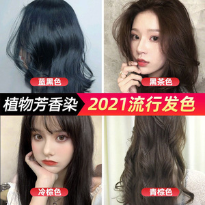 雾霾蓝染发剂不用漂2021流行色蓝黑色泡泡沫植物黑茶冷棕色纯女颜