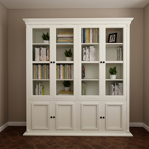 美式实木书柜书架小户型书橱组合白色简约现代展示柜储物书房家具