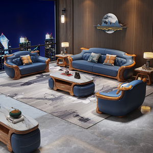 新中式乌金木加厚头层牛皮沙发1234组合现代简约别墅客厅奢华真皮
