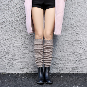 袜套女潮针织秋冬日系纯色羊毛混纺毛线袜套短靴保暖护腿堆堆袜套