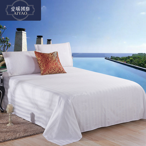 酒店用床单白色宾馆床上用品全棉加密加厚床笠床罩单件纯棉秋简约