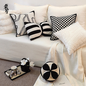简约现代黑白轻奢抱枕客厅沙发靠枕条纹雪尼尔靠垫样板间枕套