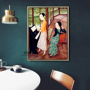 【锦瑟】纯手绘新中式江南仕女人物油画少女酒店轻奢装饰壁挂画