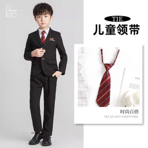 儿童衬衫小领带表演出服宝宝男童衬衣绅士礼服免打黑色条纹潮男孩