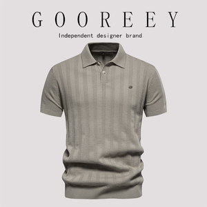 GooReey~2024春夏新款男士毛织Polo针织衫短袖翻领休闲男上衣T恤