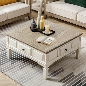 美式正方形茶几地中海纯实木原木家具小户型客厅复古咖啡桌子茶桌