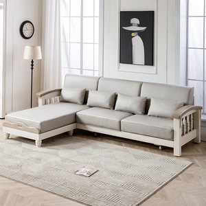 美式实木沙发床拖床转角全实木轻奢小户型双拼色客厅布艺沙发组合