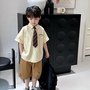 潮童夏季新款学院风衬衫套装儿童绅士洋气小西装男宝宝短袖两件套