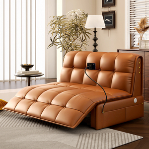 中古风电动单人真皮沙发床客厅现代简约全自动折叠两用意式皮沙发