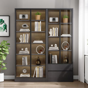 定制书柜带玻璃门现代简约防尘展示柜多层储物柜置物架收纳柜书架