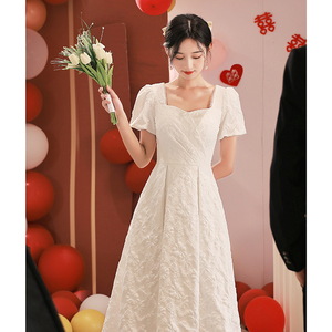 法式订婚连衣裙日常可穿夏季回门服白色礼服新娘敬酒服领证登记裙