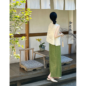 春季新中式国风改良版年轻款白色上衣绿色裙子名媛两件套装裙子女